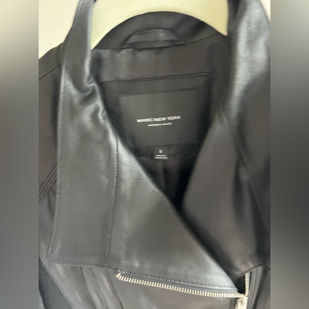 Andrew Marc. Faux Leather Ribbed Panel Jacket. - Picture 2 of 15